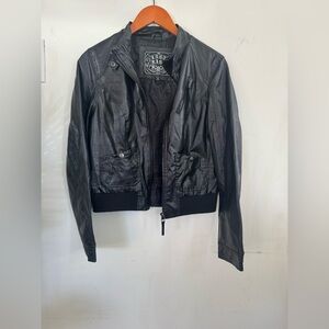 Vintage Y2K,last kiss Black Faux Leather Bomber Jacket